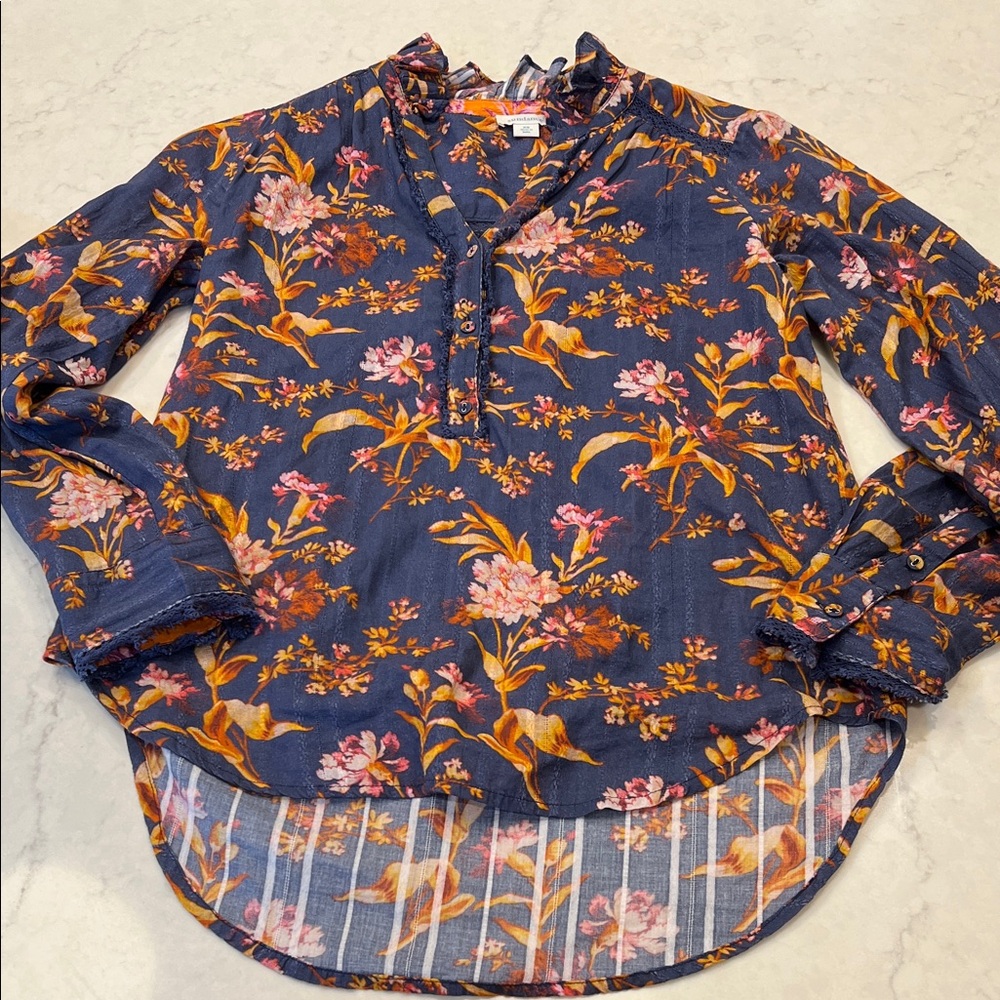 Sundance Vibrant Floral‎ Blouse with Ruffle Detail Size XS